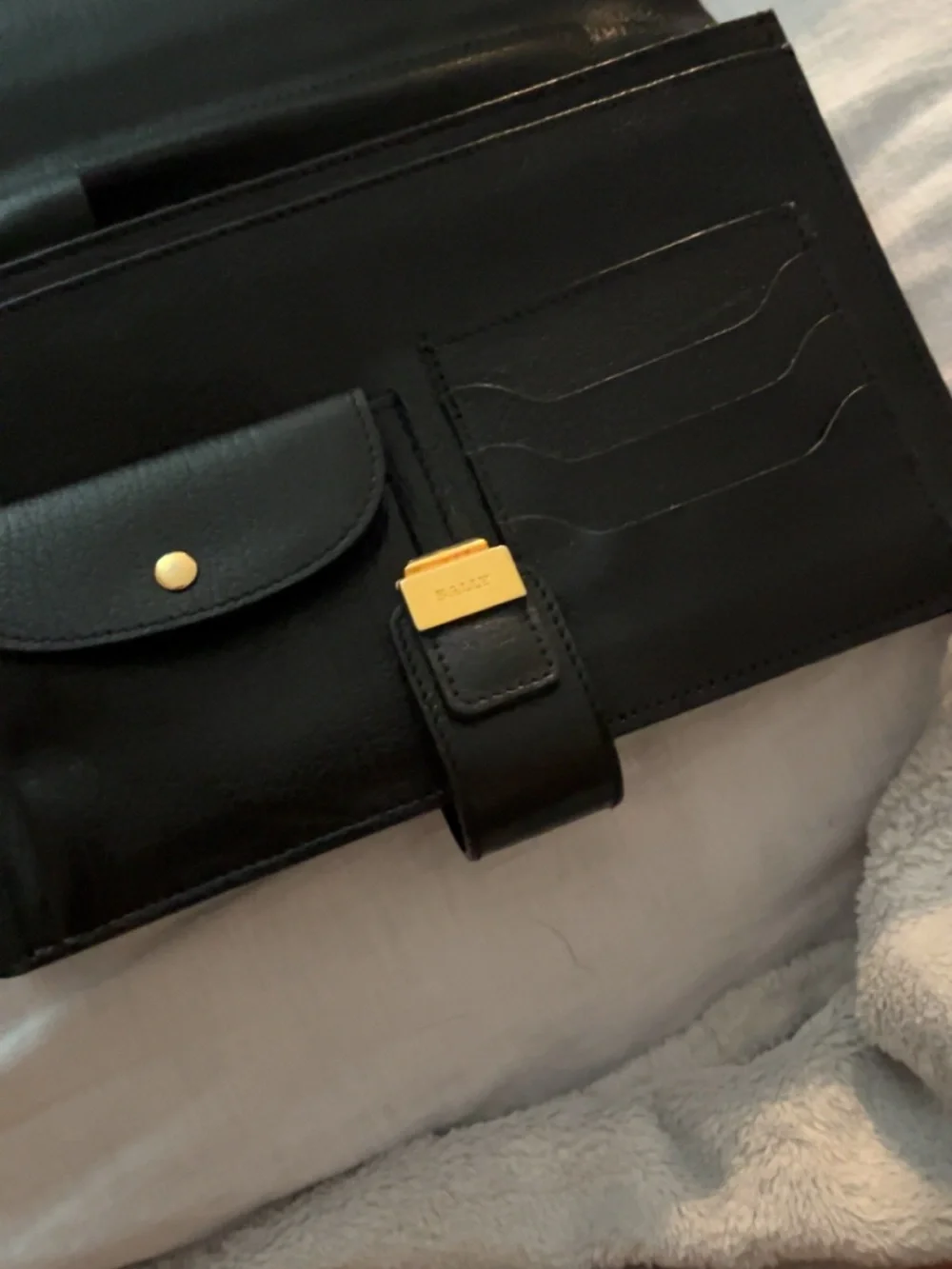 Bally Black Leather Clutch with Gold Hardware